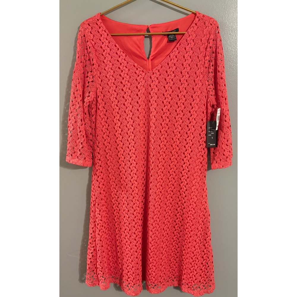 Robert Louis Coral Lace Shift Dress Womens Large V-Neck 3/4 Sleeve CL9247 NWT